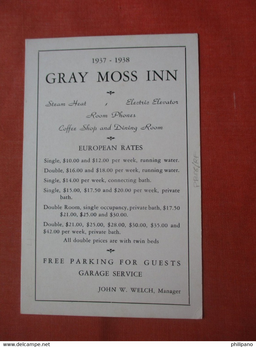 Non Mailable  Advertisement On Back.    Gray Moss Inn.   Clearwater    Florida   Ref  5305 - Clearwater