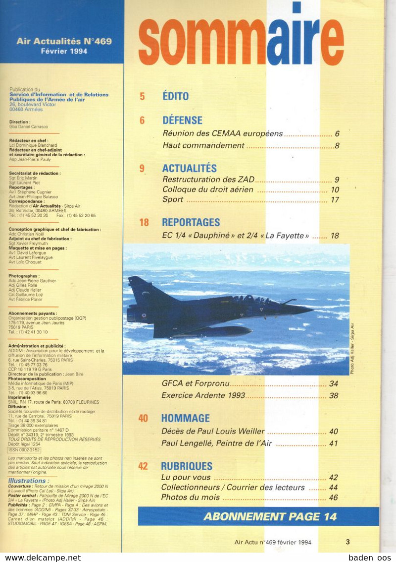 Air Actualités Février 1994 N°469 1/4 Et 2/4 Luxeuil GFCA Et Forpronu - French