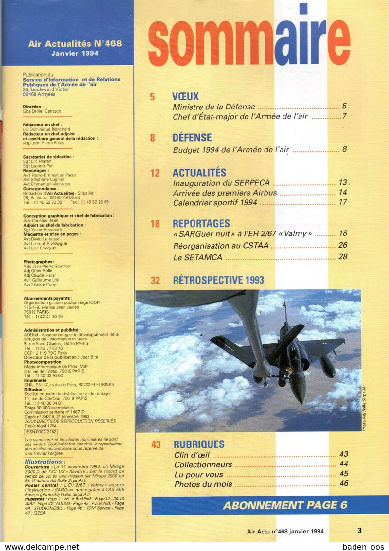 Air Actualités Janvier 1994 N°468 Sarguer SETAMCA - French