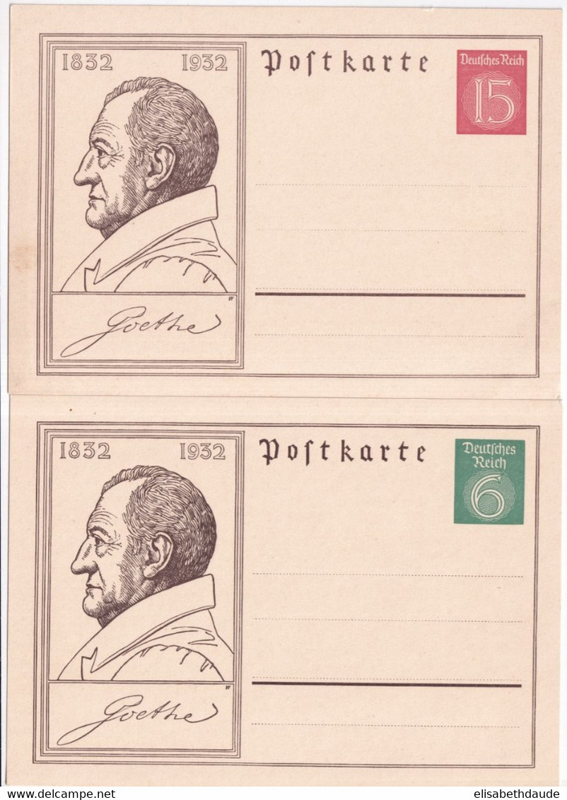 1932 - WEIMAR - 2 CARTES ENTIER GOETHE NEUVES - Postkarten