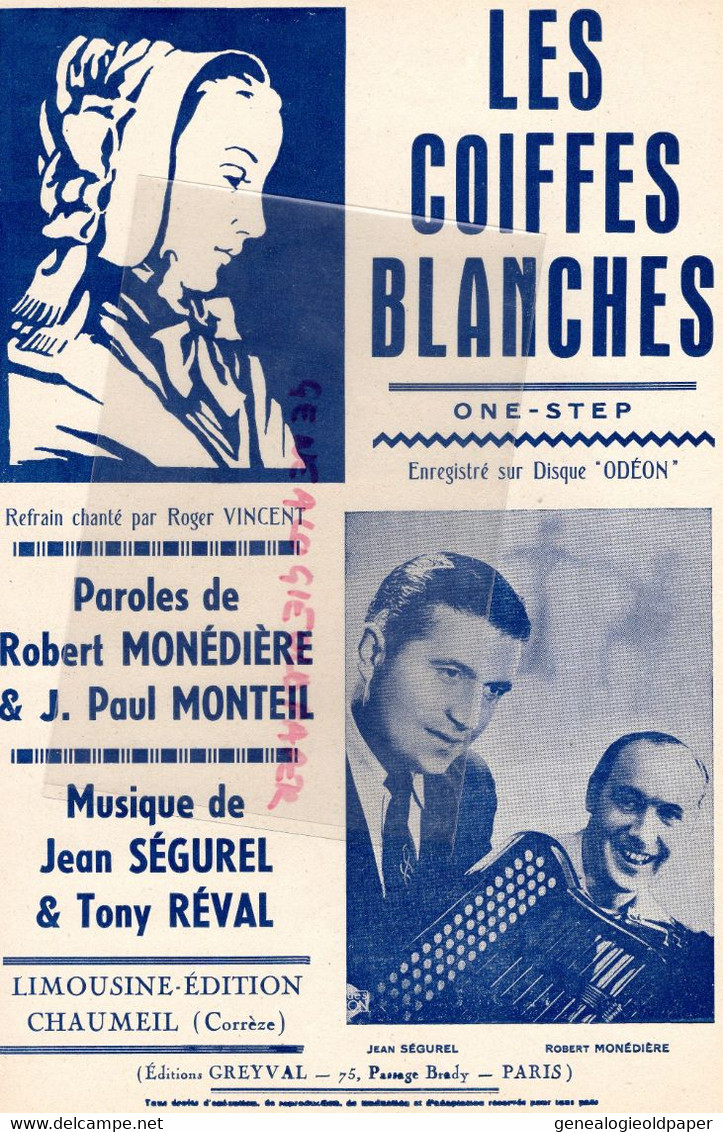 19- CHAUMEIL- PARTITION MUSIQUE JEAN SEGUREL-ROBERT MONEDIERE-TONY REVAL-PAUL MONTEIL-LES COIFFES BLANCHES - Noten & Partituren