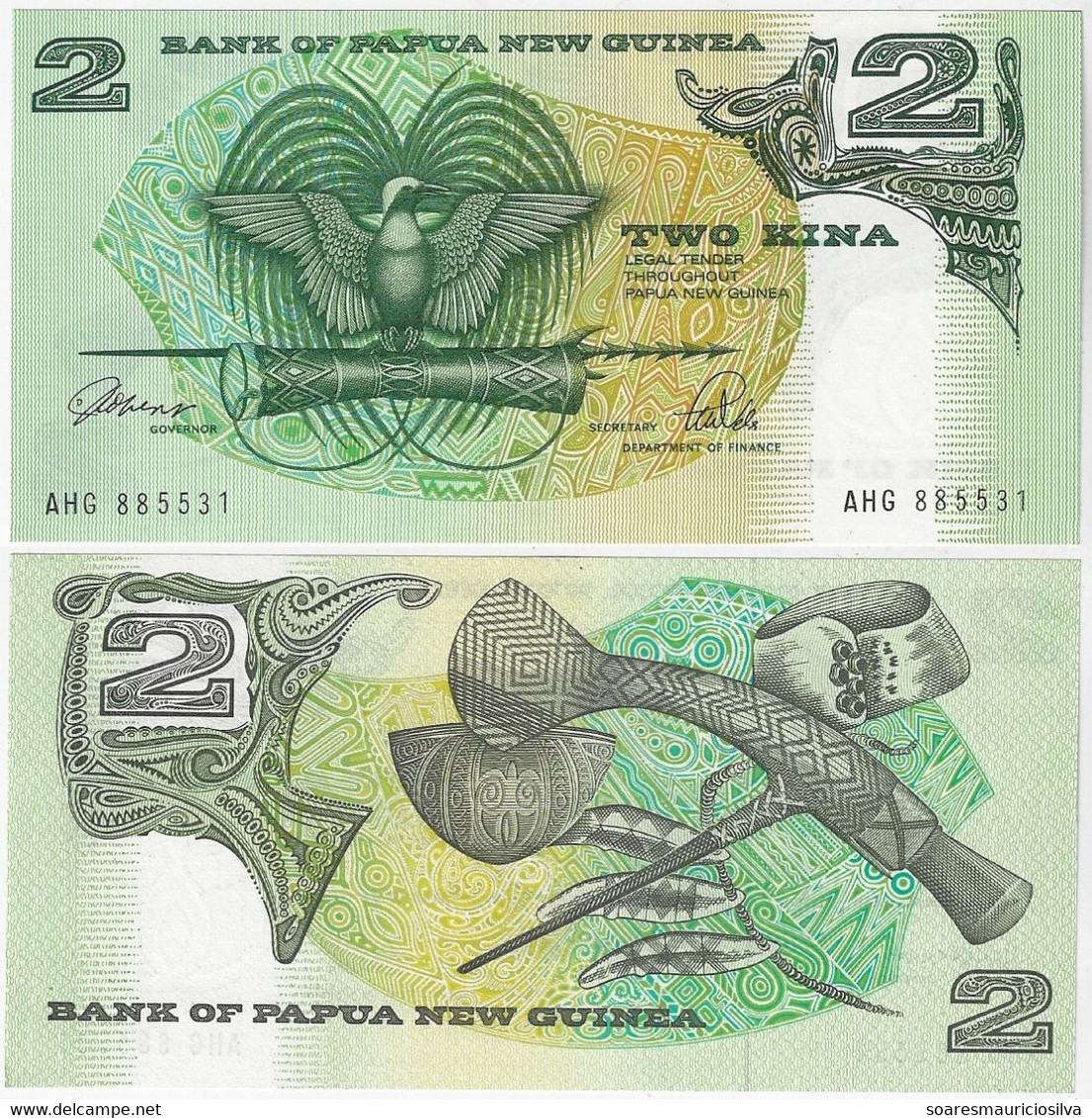 Banknote Papua New Guinea 2 Kina 1992 / 1993 Pick-12A Bird Of Paradise Unc - Papua New Guinea