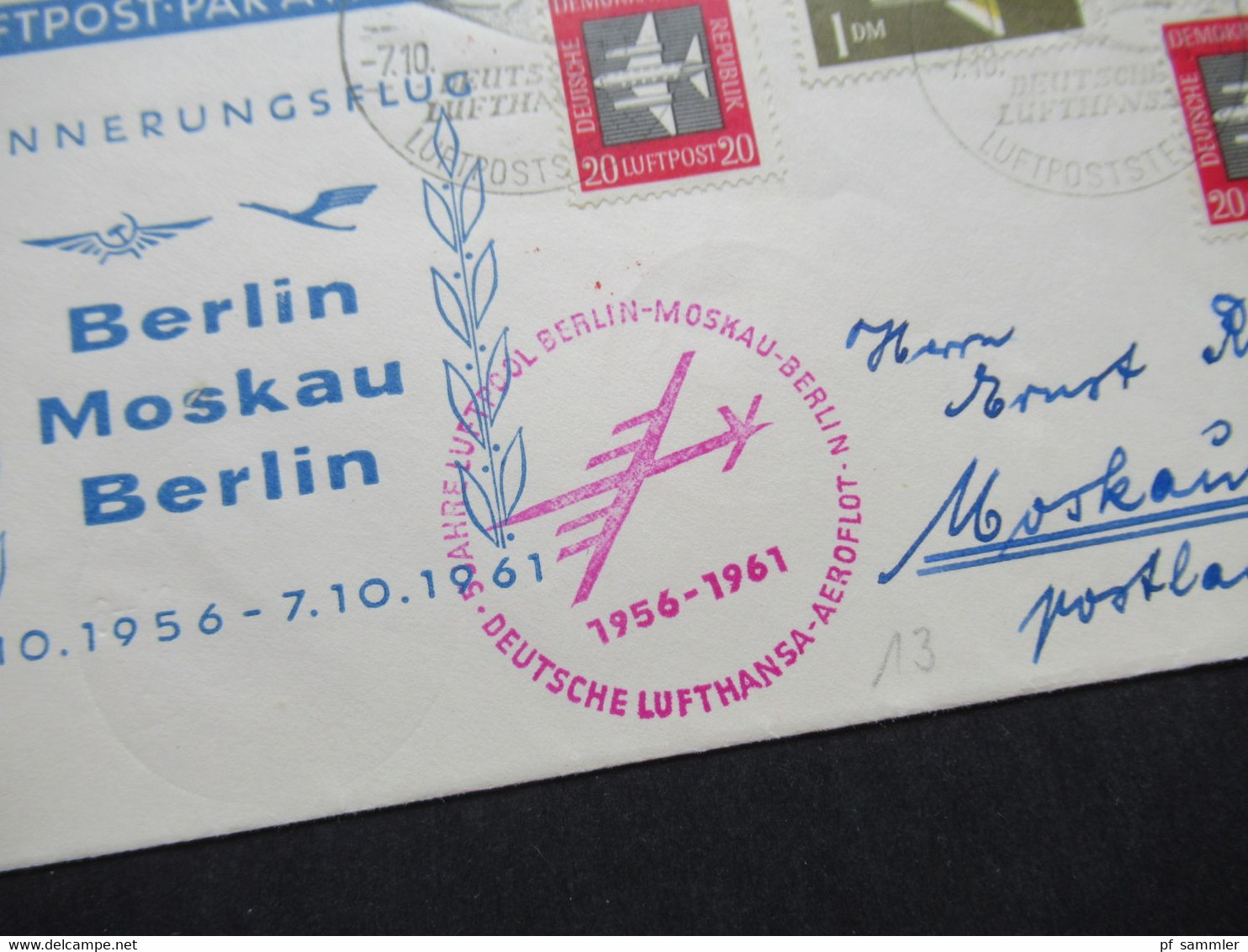 DDR 1961 Erinnerungsflug Berlin - Moskau - Berlin Deutsche Lufthansa Aeroflot SST Berlin NW 7 Luftpoststelle - Storia Postale