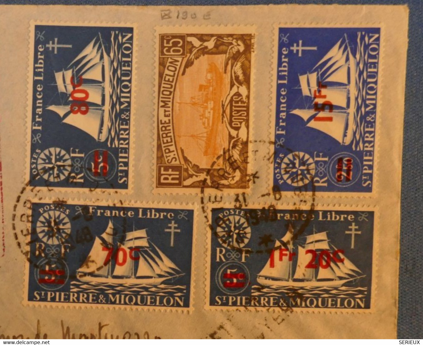 F1 ST PIERRE ET MIQUELON BELLE LETTRE RECO 1931 PREMIER VOL POUR L ALGERIE ++++TIMBRES SURCHARGES + AFFRANCH PLAISANT - Cartas & Documentos