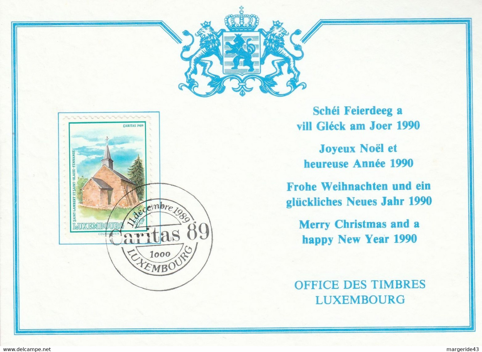 LUXEMBOURG CARTE DE VOEUX 1989 - Maschinenstempel (EMA)