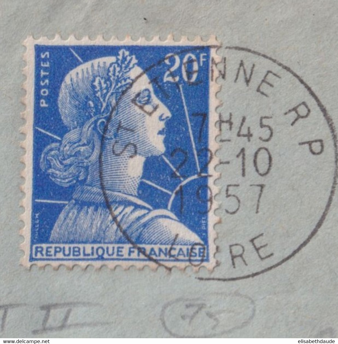 1957 - MULLER TYPE II - ENVELOPPE De ST ETIENNE (LOIRE) => ROCHEFORT - 1955-1961 Marianne Van Muller