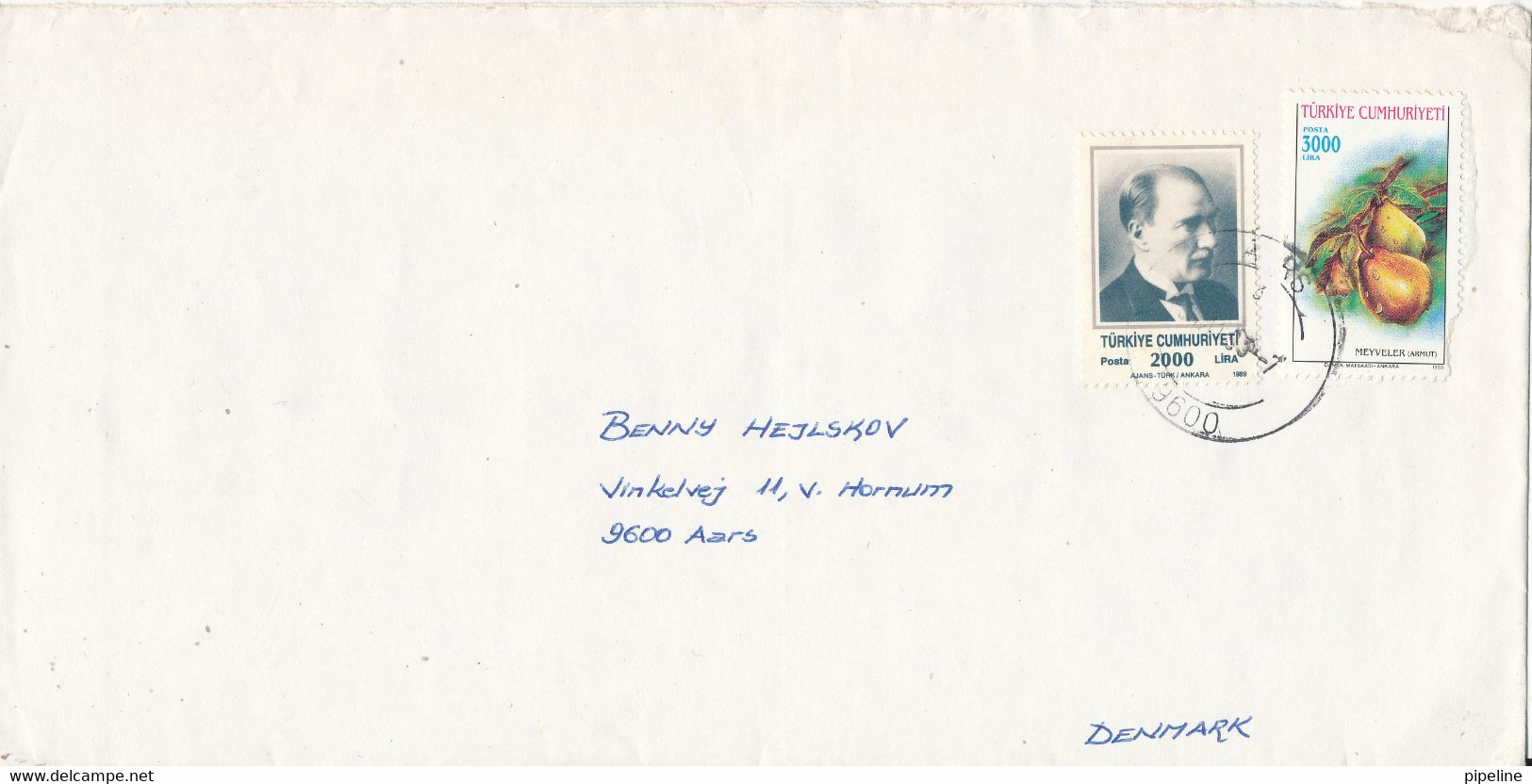 Turkey Cover Sent To Denmark 1993 - Lettres & Documents