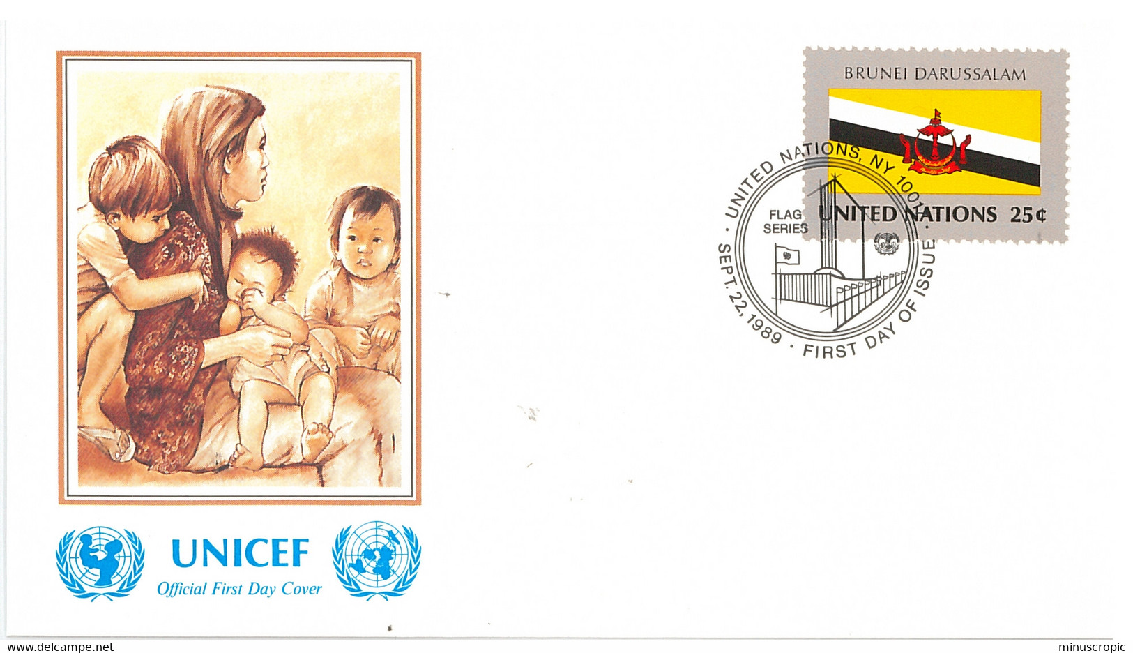 Enveloppe FDC United Nations - UNICEF - Flag Series 2/89 - Brunei Darussalam - 1989 - Lettres & Documents