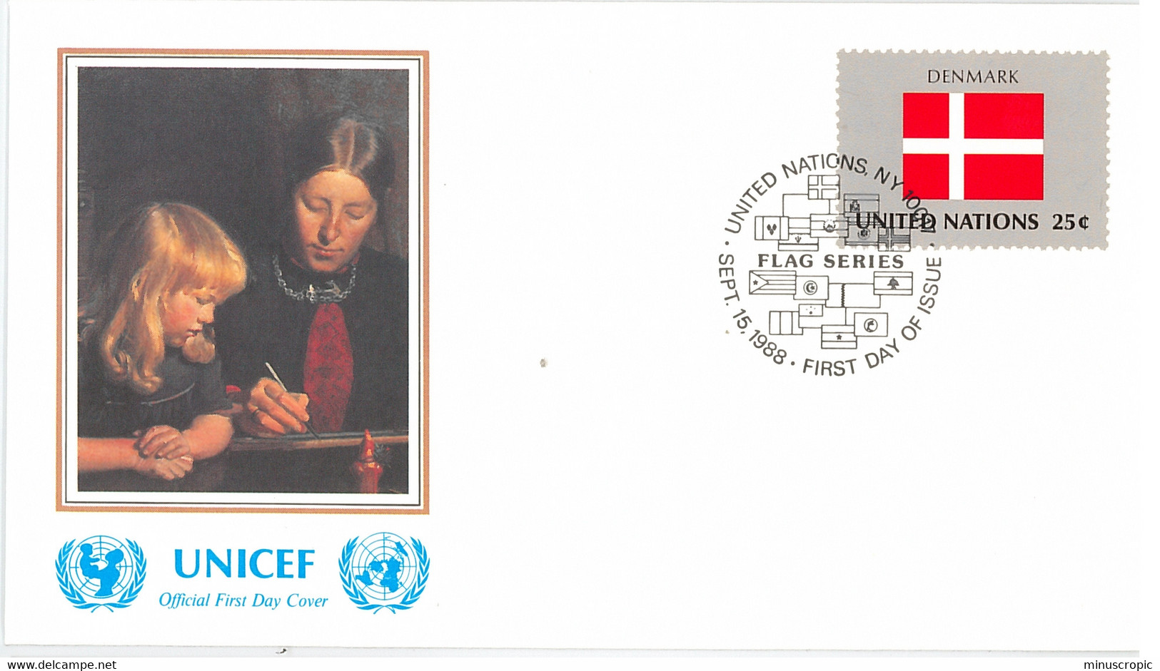 Enveloppe FDC United Nations - UNICEF - Flag Series 4/88 - Denmark - 1988 - Lettres & Documents