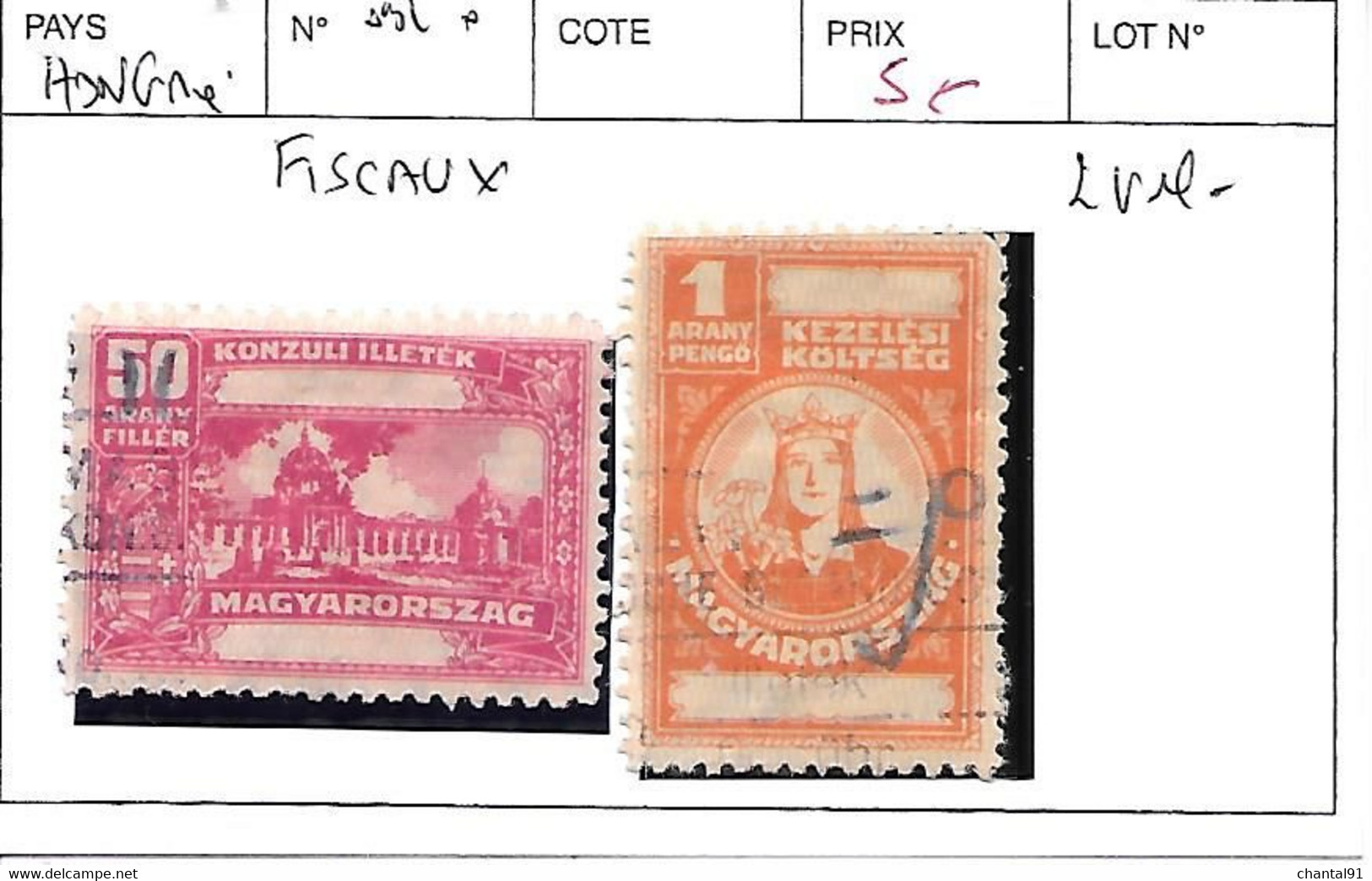 HONGRIE FISCAUX  OBL 2 VALEURS - Revenue Stamps