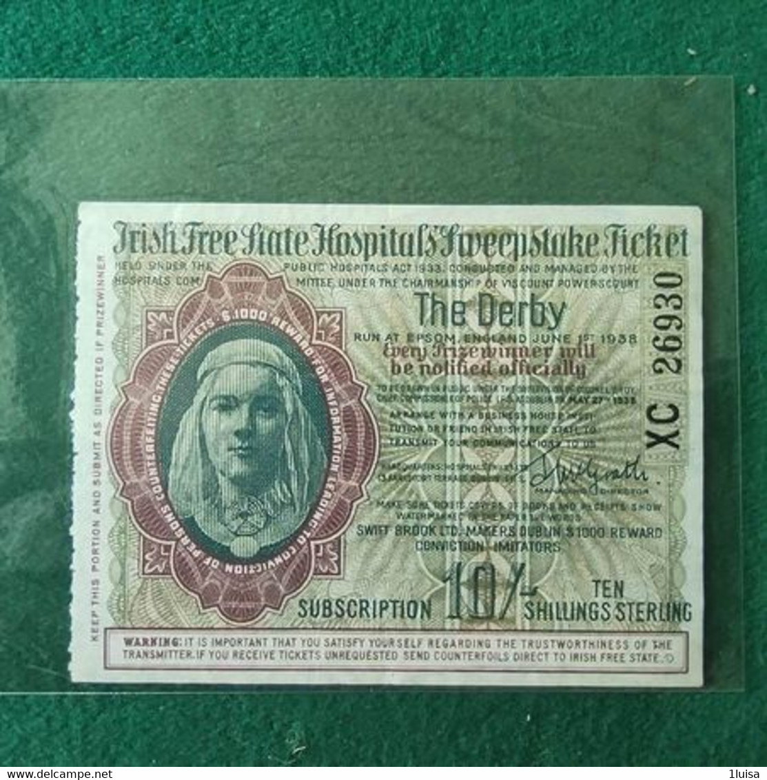 IRLANDA IRISH OSPITALS 10 SHILLING 1938 - Irland