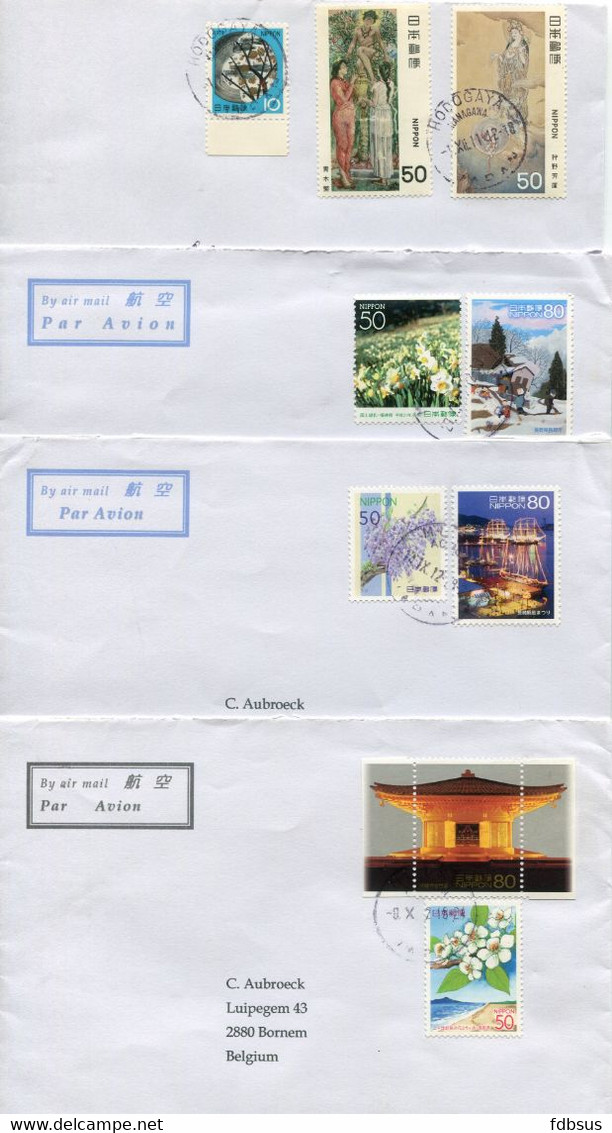 4 Covers To Belgium From Mutsu City - See Nice Stamps And Cancellations - Ref 1 - Brieven En Documenten
