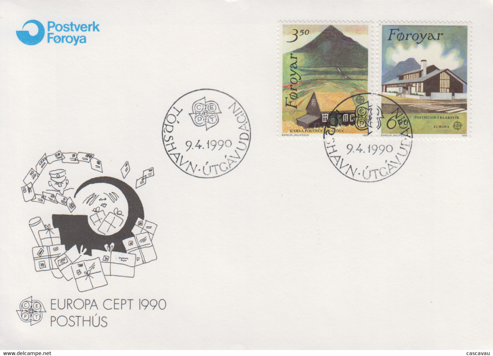 Enveloppe  FDC  1er  Jour   ILES  FEROE   Batiments  Postaux    EUROPA    1990 - 1990