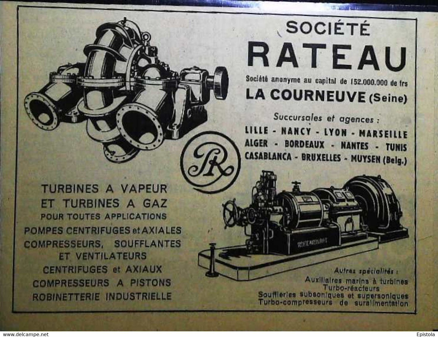 ► 1947 Société RATEAU - Fabrication De Turbines à Vapeur Et à Gaz - La Courneuve (Seine) (Ancienne Coupure De Presse) - Machines