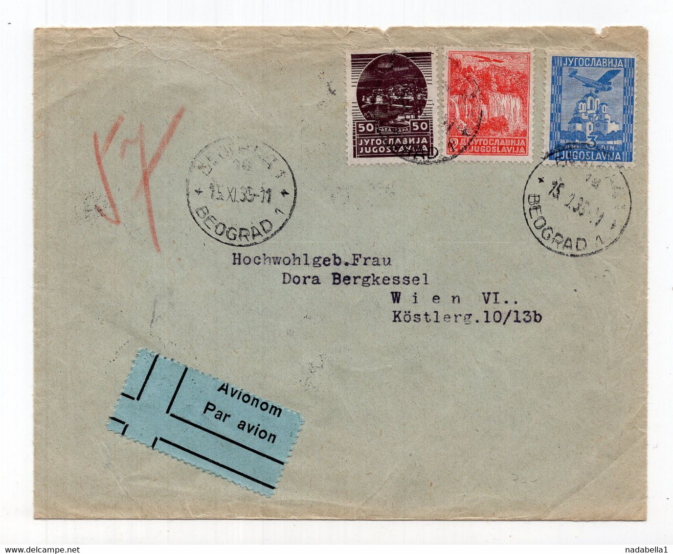 1935. KINGDOM OF YUGOSLAVIA,SERBIA,BELGRADE TO AUSTRIA,AIRMAIL COVER TO VIENNA - Airmail