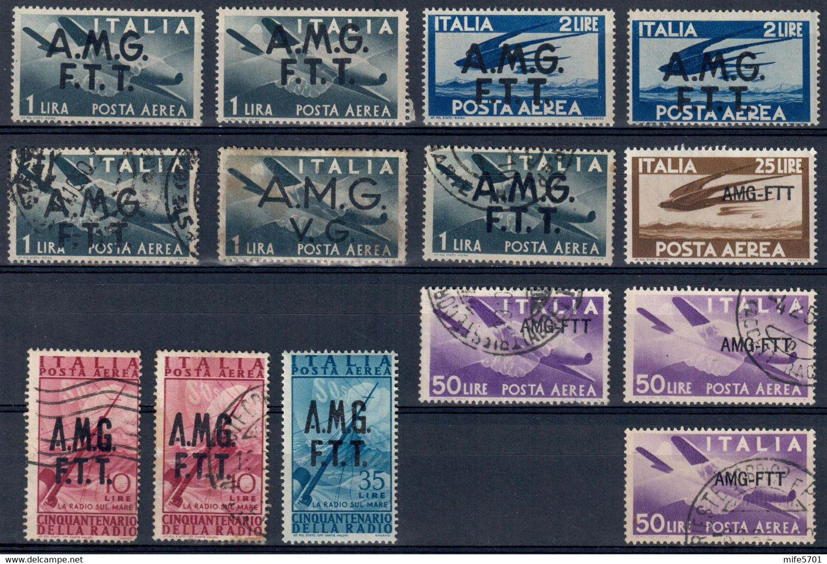 AMG-FTT 1947/52 - 14 ESEMPLARI POSTA AEREA DEMOCRATICA / 50° INVENZIONE RADIO - NUOVI MNH ** / MLH * / USATI - USED ⦿ - Luchtpost