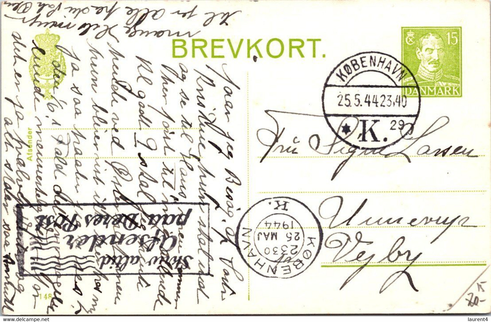 (4 C 8) Very Old Denmark - Brevkort - Posted 1944 (WWII Era) - Andere & Zonder Classificatie