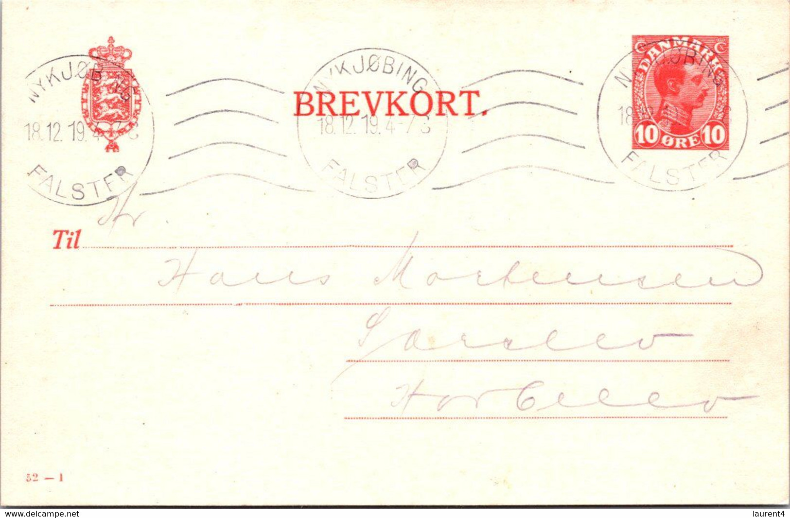 (4 C 8) Very Old Denmark - Brevkort - Posted 18-12-1919 (post WWII Era) - Andere & Zonder Classificatie