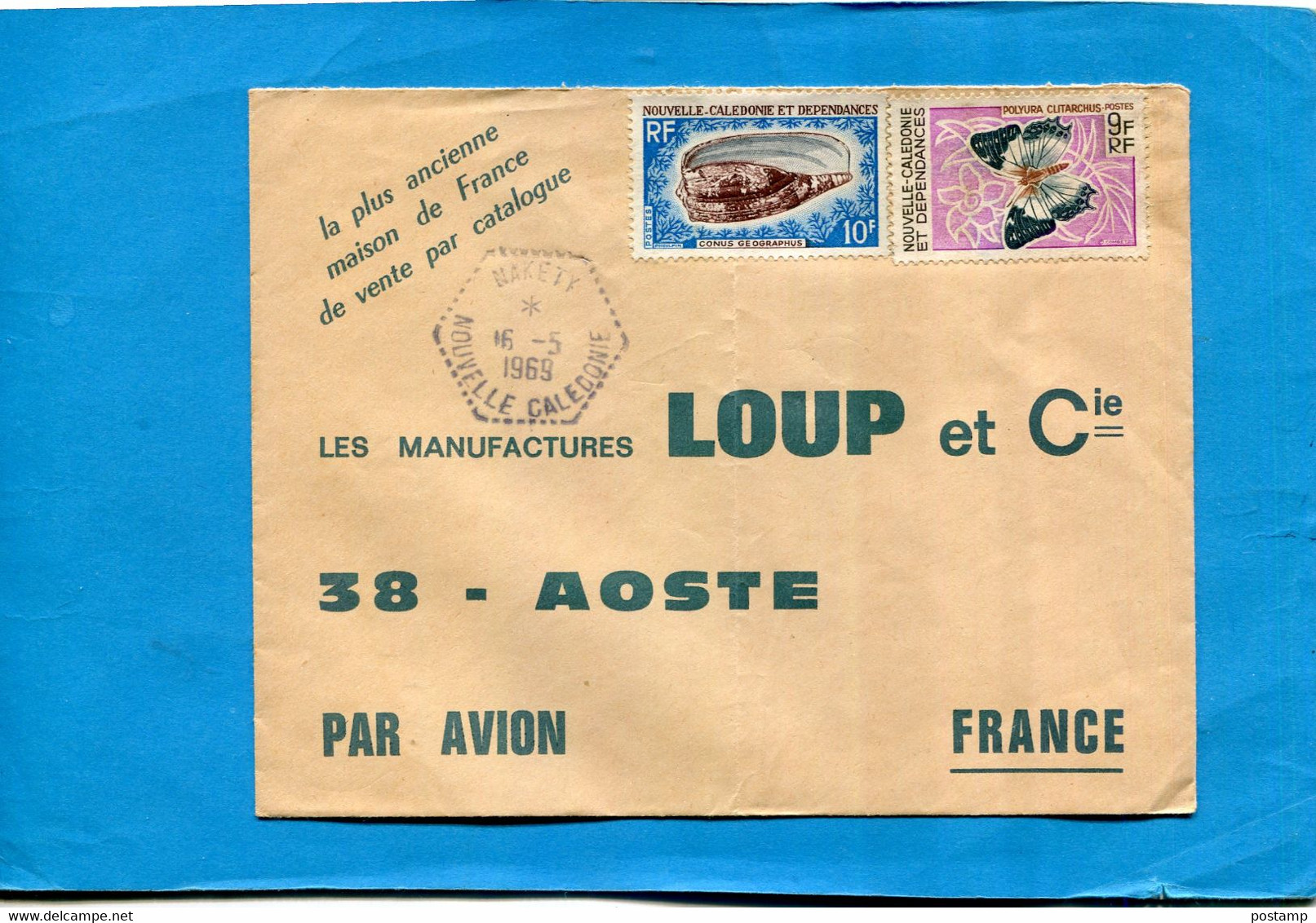 Marcophilie*-lettre-Nouvelle Calédonie>Françe-cad-hexagonal NAKETY- 1969-thematic-2-stamp-N°354coquillage-342 Butterfly - Briefe U. Dokumente