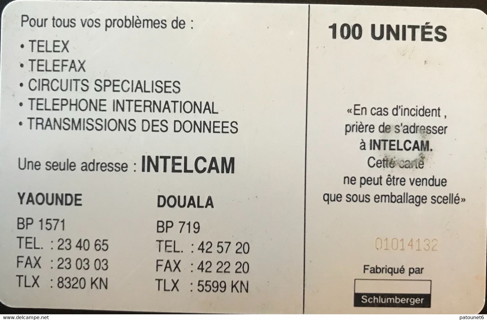 CAMEROUN  -  Phonecard  -   INTELCAM - SC7  -  100 Unités - Cameroon