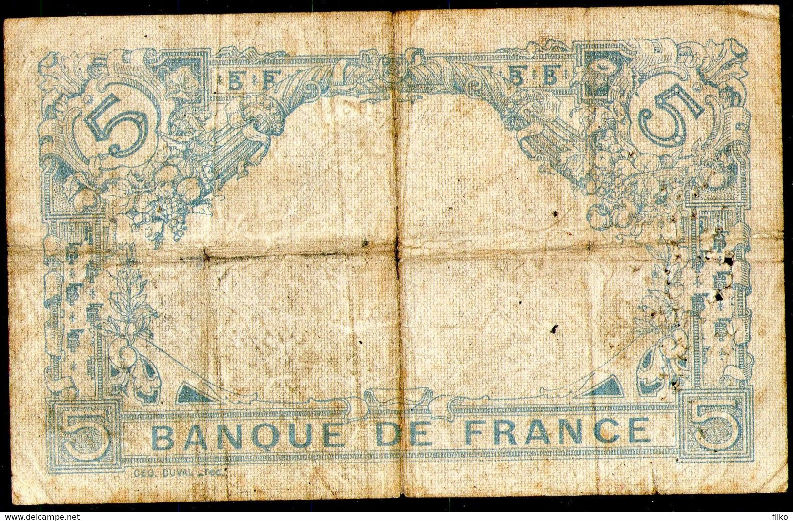 Frence,1915, 5 Francs Bleu P-70a.4,as Scan - 5 F 1912-1917 ''Bleu''
