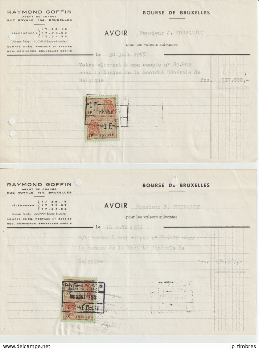 Paiement De La Taxe Par "Timbres Fiscaux" Sur Les Ordres D'Achats De Valeurs Boursière & Autres - Timbres