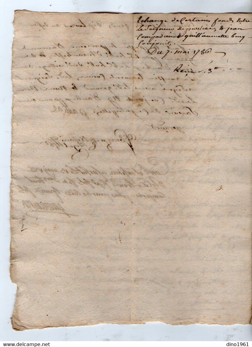 VP18.581 - Cachet De Généralité De BORDEAUX - Acte De 1786 Concernant Le Haut & Puissant Seigneur De PAULIAC - Gebührenstempel, Impoststempel