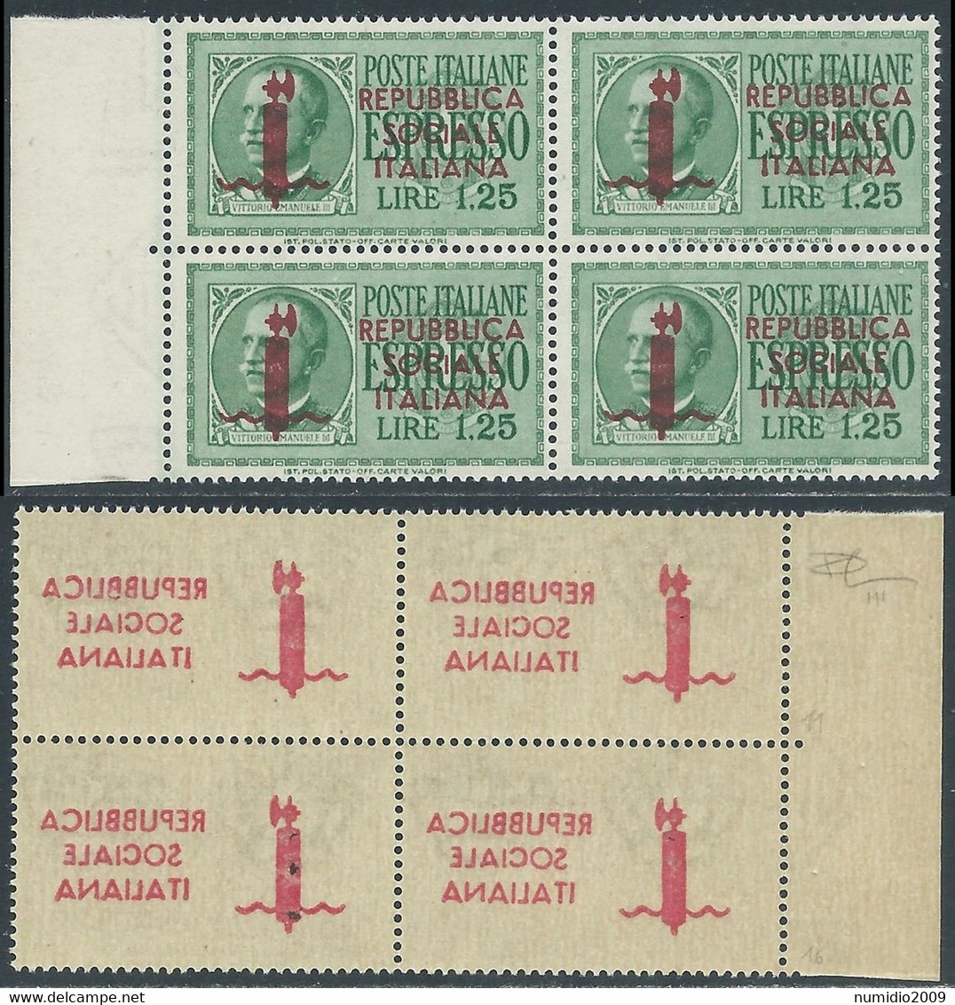 1944 RSI ESPRESSO 1,25 LIRE QUARTINA TIRATURA MILANO CERTIFICATO MNH ** - E195 - Eilsendung (Eilpost)