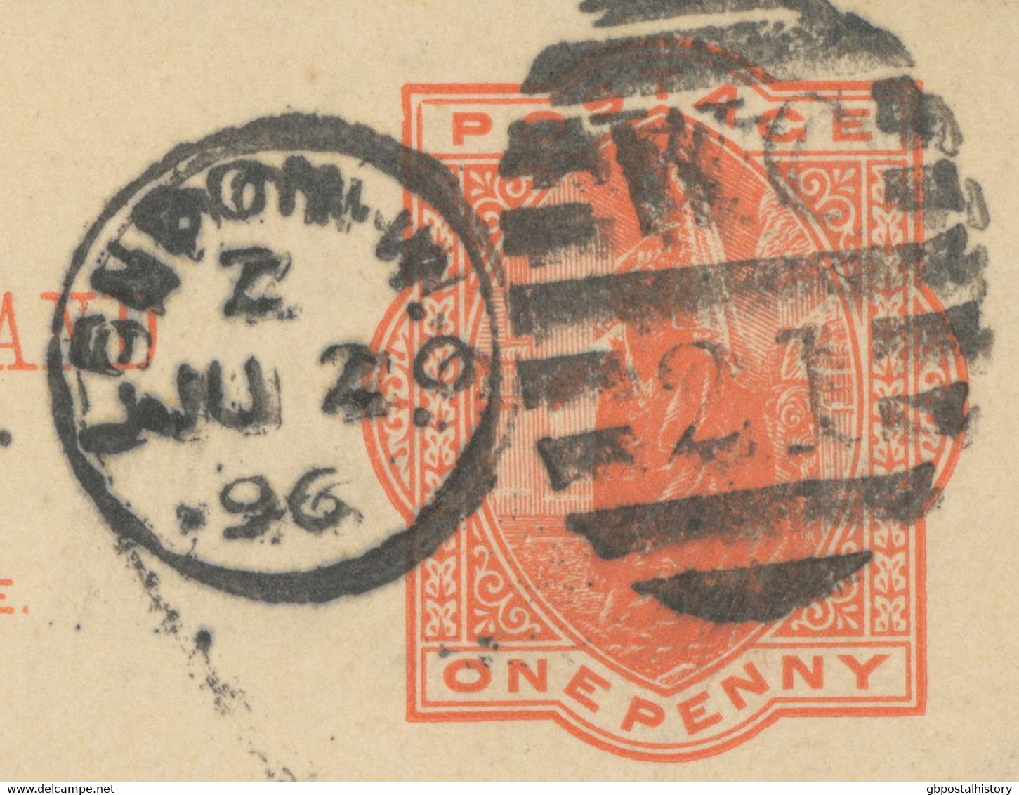 GB 1896 QV 1d Orangered Very Fine Postcard With Barred Duplex-cancel "LONDON-W.C. / W.C / 21" NEW LATEST DATE - Storia Postale