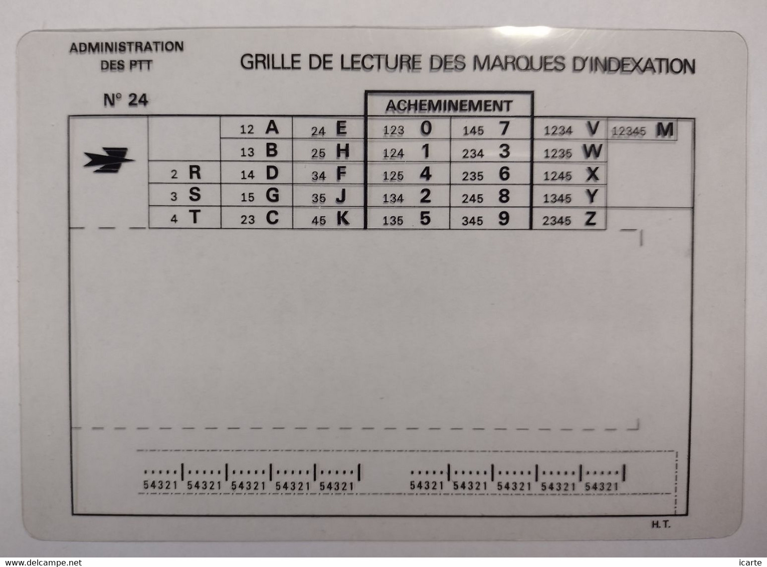 ADMINISTRATION DES PTT GRILLE DE LECTURE DES MARQUES D'INDEXATION Plastique Transparent 16,5x11,6cm - Covers & Documents