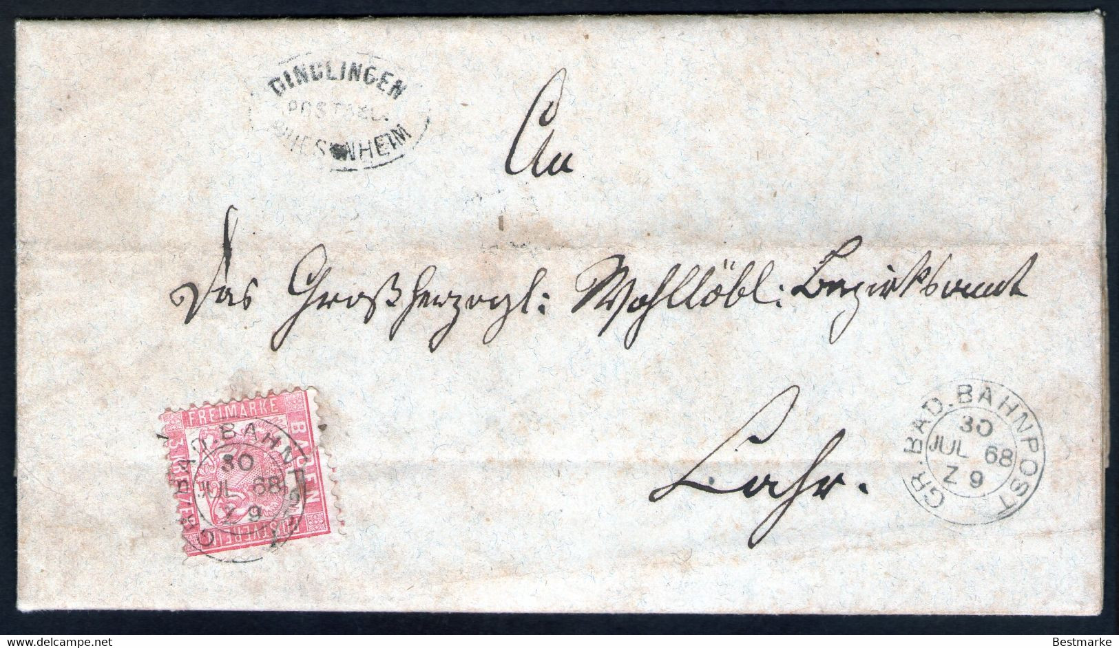 Wendebrief 1868 Mit Baden Nr. 18 PF IV - Dinglingen Friesenheim - Bezirksamt Lahr - Heiligenzell - Bahnpost - Lettres & Documents