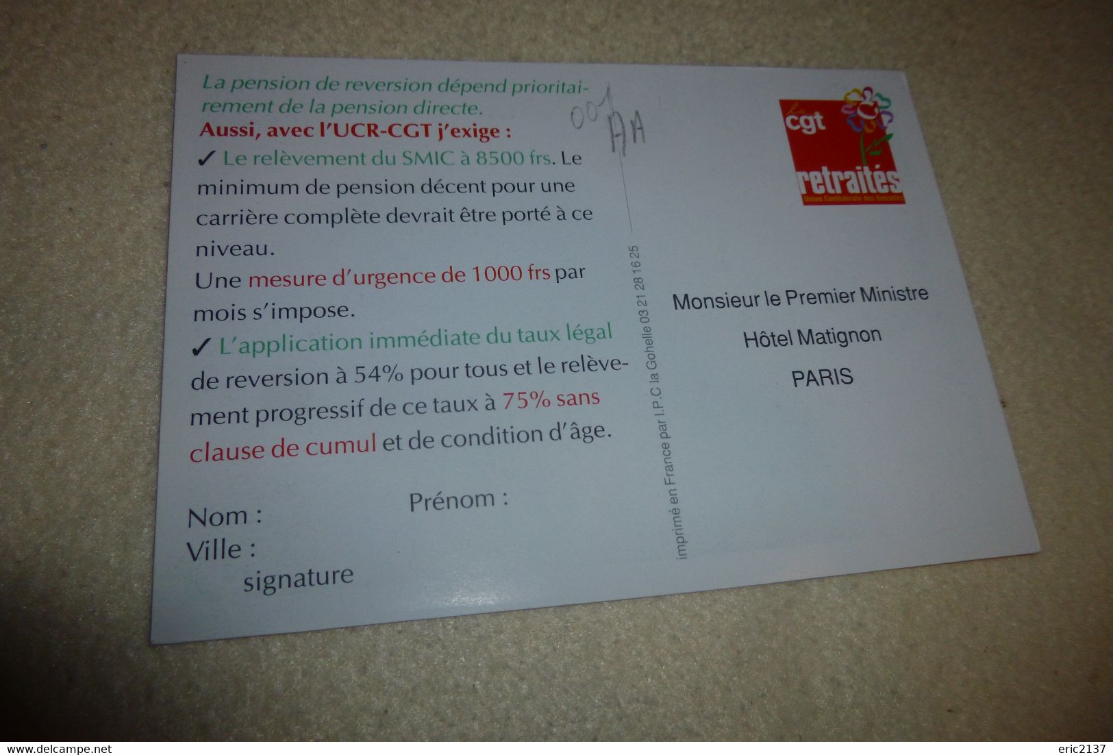 CARTE  PROPAGANDE DE LA CGT  "RETRAITES".. - Labor Unions