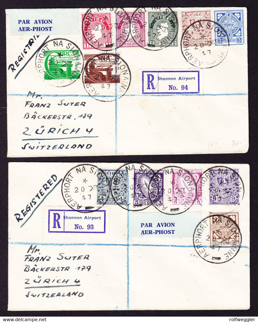 1947  2 R-Briefe Aus Shannon Airport Nach Zürich. - Lettres & Documents