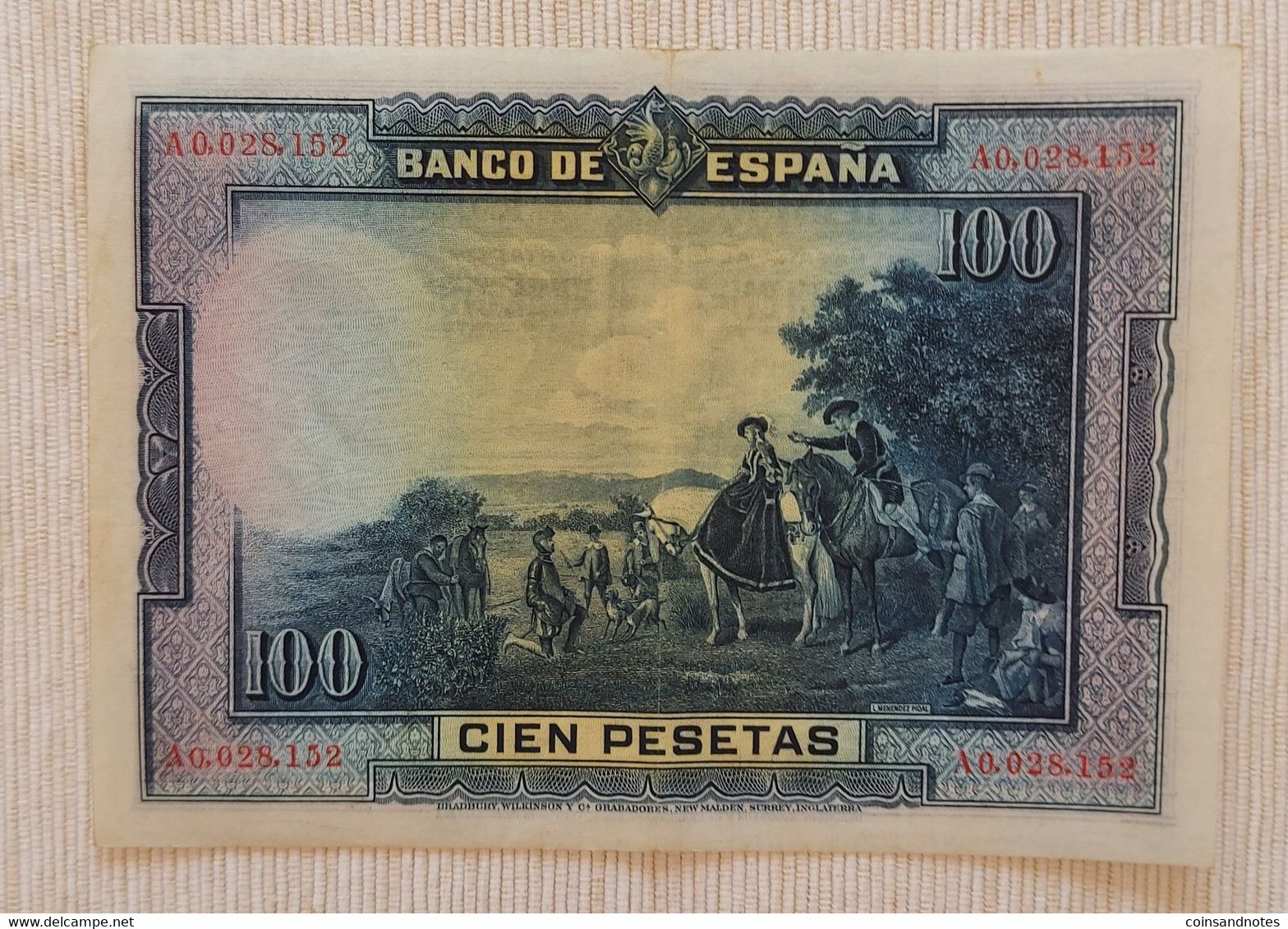 Spain 1928 - 100 Pesetas - ‘Cervantes’ - No A0,028,152 - P# 76a - Near Unc - 100 Pesetas