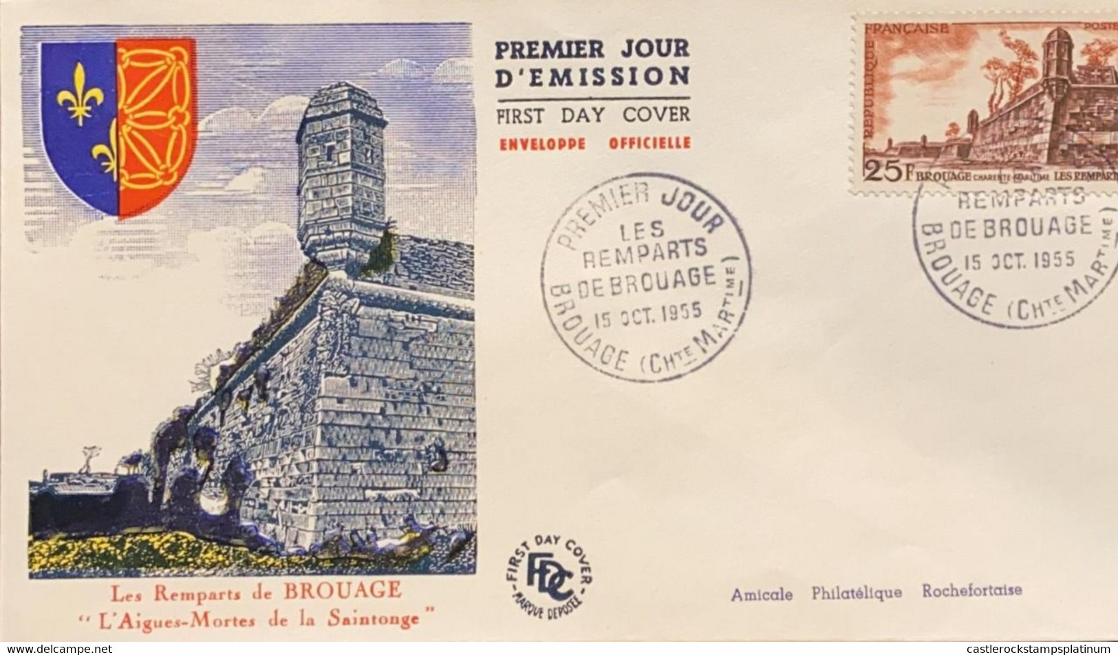 P) 1955 FRANCE, FDC, LANDSCAPES OF BROUAGE STAMP, CITY WALLS, DEAD AIGUES SAINTONGE, XF - Autres & Non Classés