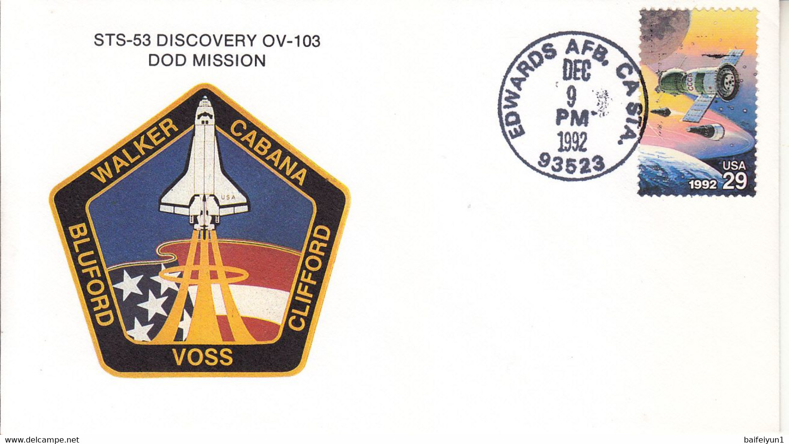 1992 USA Space Shuttle Discovery STS-53 Commemorative Cover - Noord-Amerika