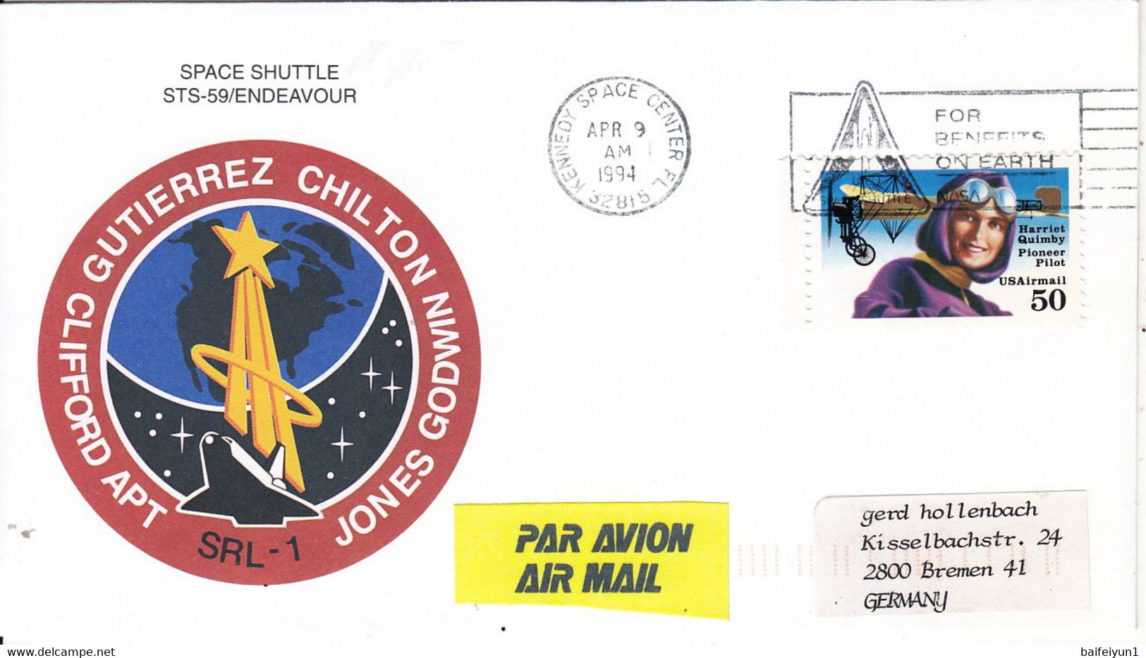 1994 USA Space Shuttle Endeavous STS-59 Commemorative Cover - América Del Norte