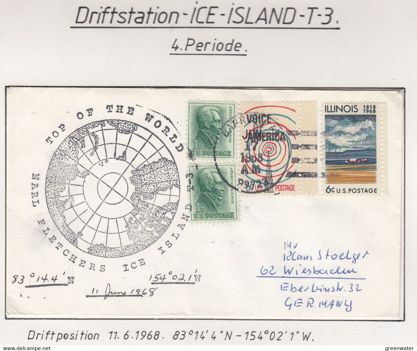 USA Driftstation ICE-ISLAND T-3 Cover Ca Fletcher's Ice Island T-3 Periode 4 Ca  JUN 17 1968  (DR129) - Estaciones Científicas Y Estaciones Del Ártico A La Deriva