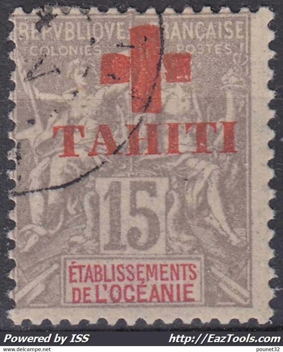 TAHITI : 15c GRIS CROIX ROUGE N° 35 OBLITERATION TRES LEGERE - Oblitérés