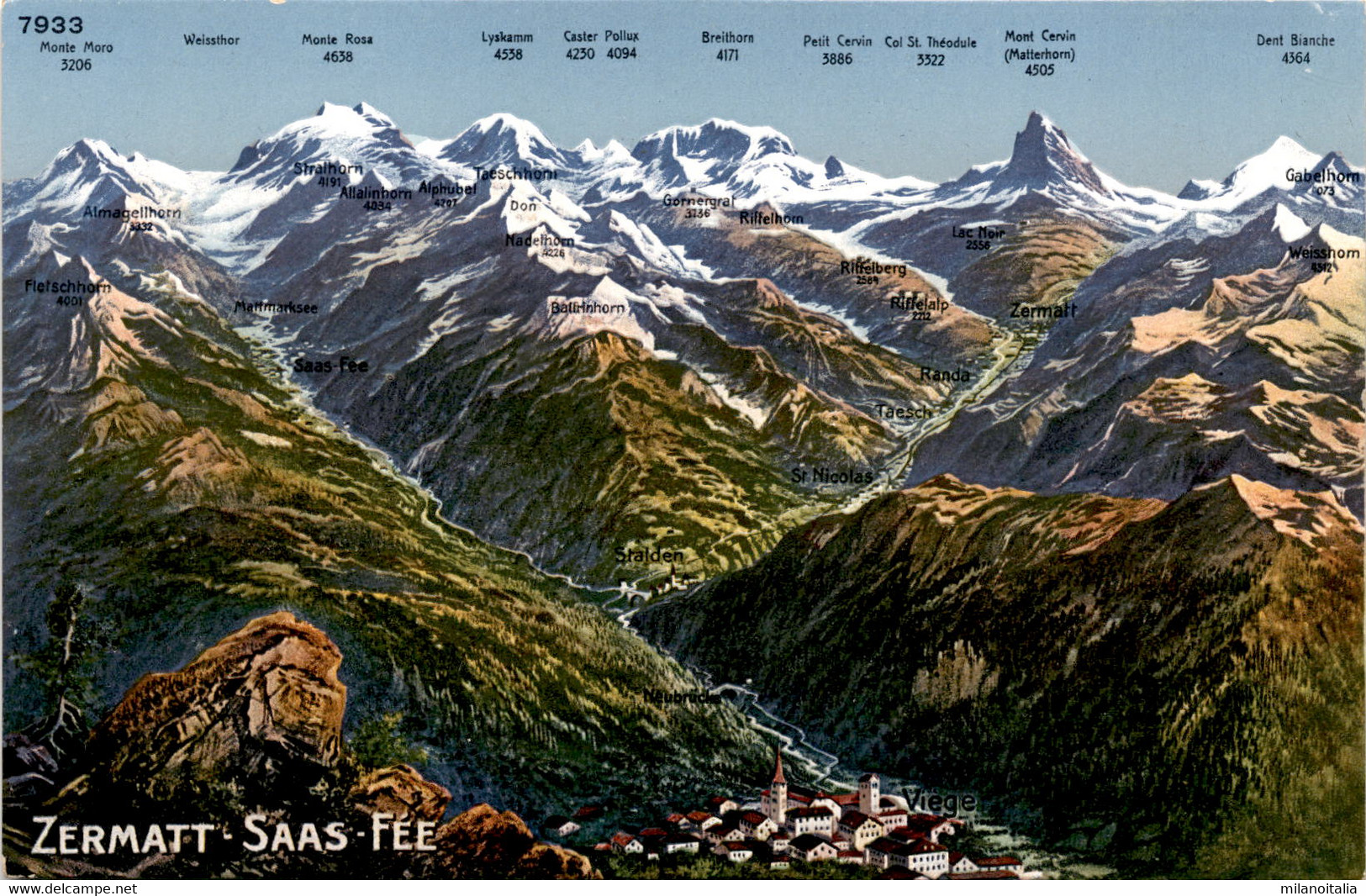 Panorama Zermatt-Saas-Fee Mit Viege (7933) (a) - Viège