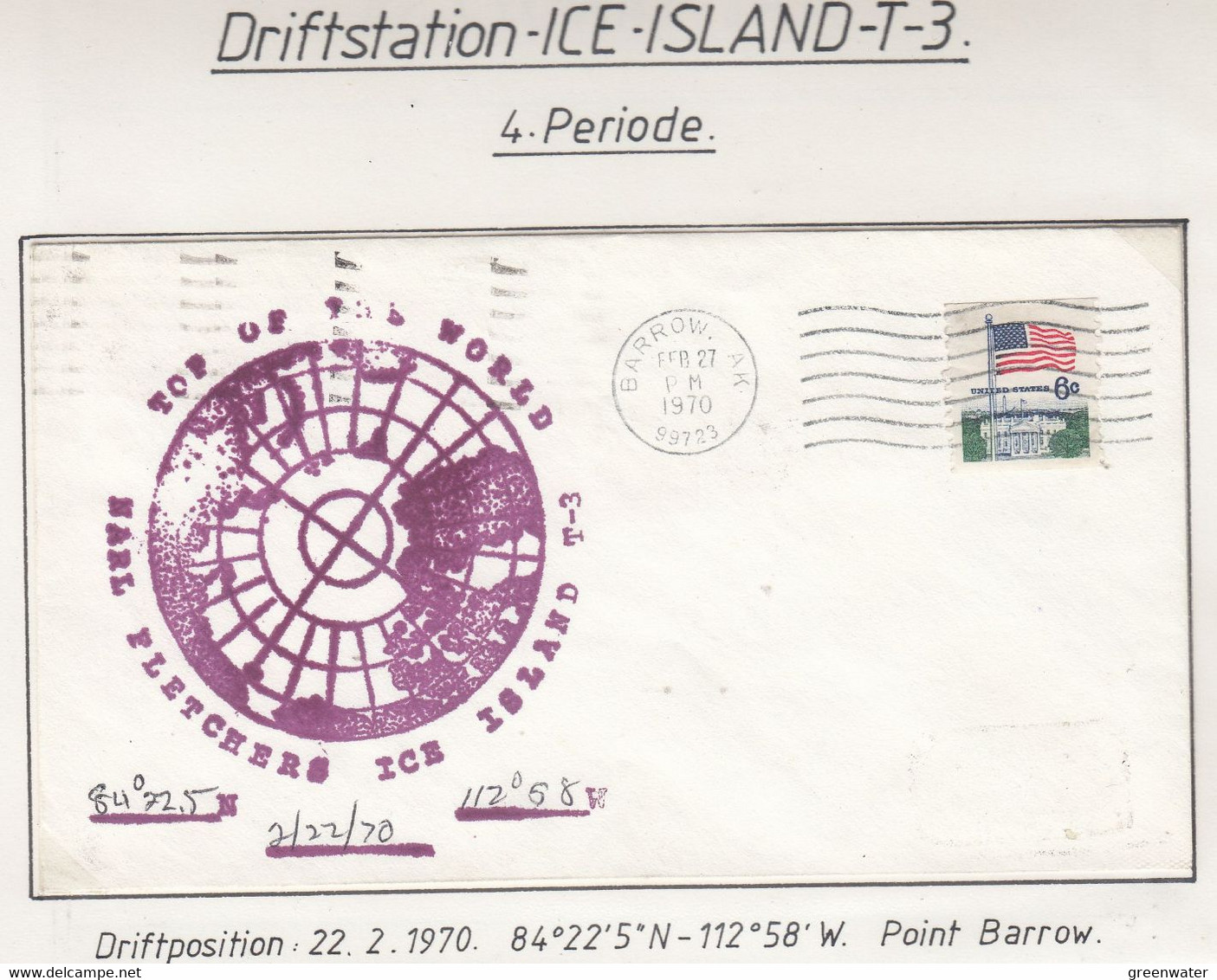 USA Driftstation ICE-ISLAND T-3 Cover Fletcher's Ice Island T-3 Periode 4 Ca FEB 27 1970  (DR133B) - Estaciones Científicas Y Estaciones Del Ártico A La Deriva