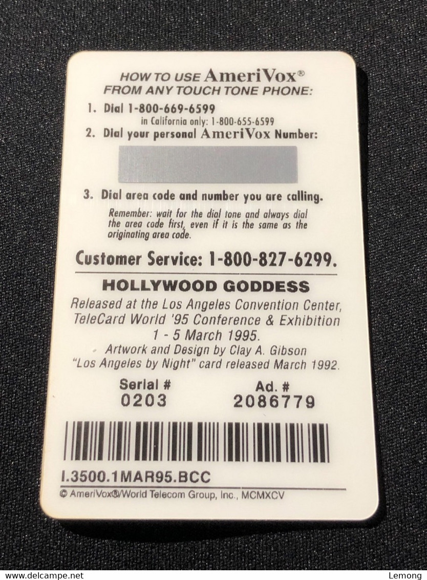 USA UNITED STATES America AmeriVox Prepaid Telecard Phonecard, Hollywood Goddess Telecard World Expo, Set Of 1 Mint Card - Amerivox