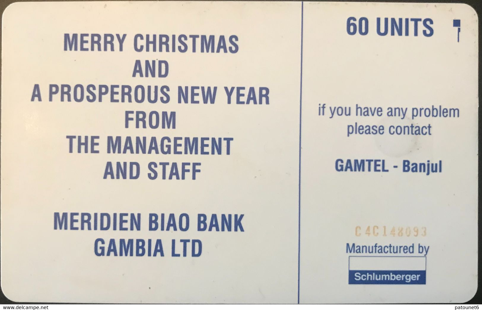 GAMBIE  -   Phonecard  -  GAMTEL  -  SC7 - Meridien Biao Bank  -  60 Units - Gambia