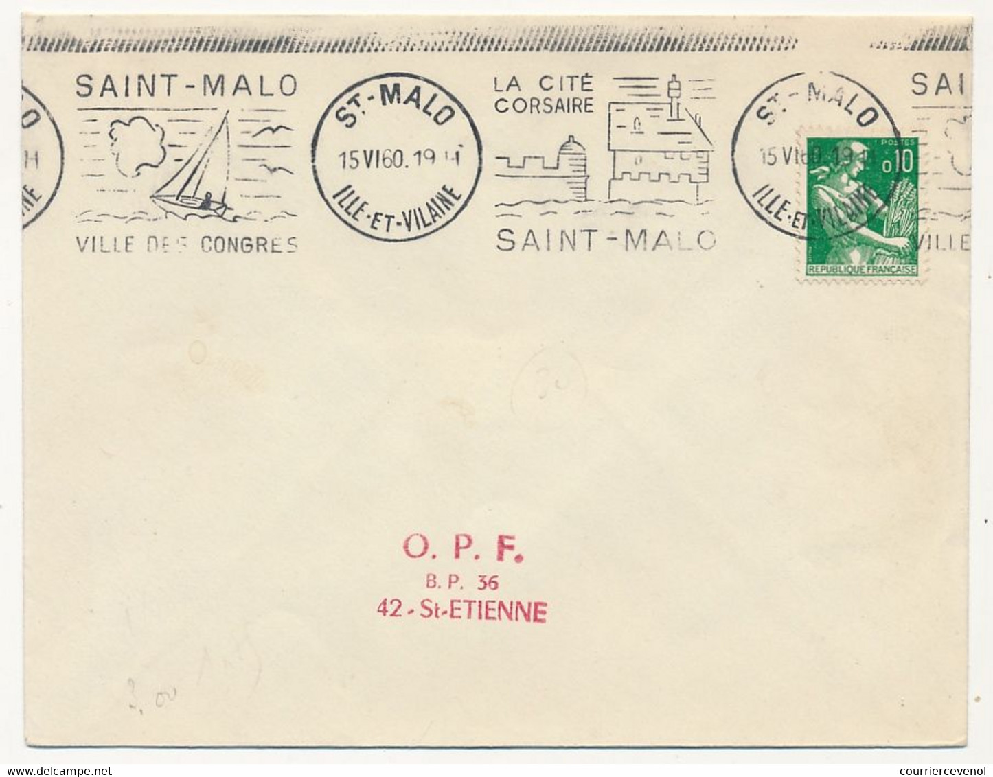 FRANCE - OMEC " Saint Malo Ville des Congrès - Saint Malo La Cité Corsaire" - 1960 s/0,10 Moisonneuse