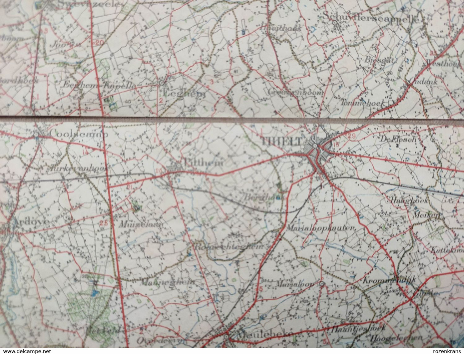 Topografische en militaire kaart STAFKAART 1912 Kortrijk Ieper Diksmuide Roeselare Zonnebeke Passendale Langemark Tielt