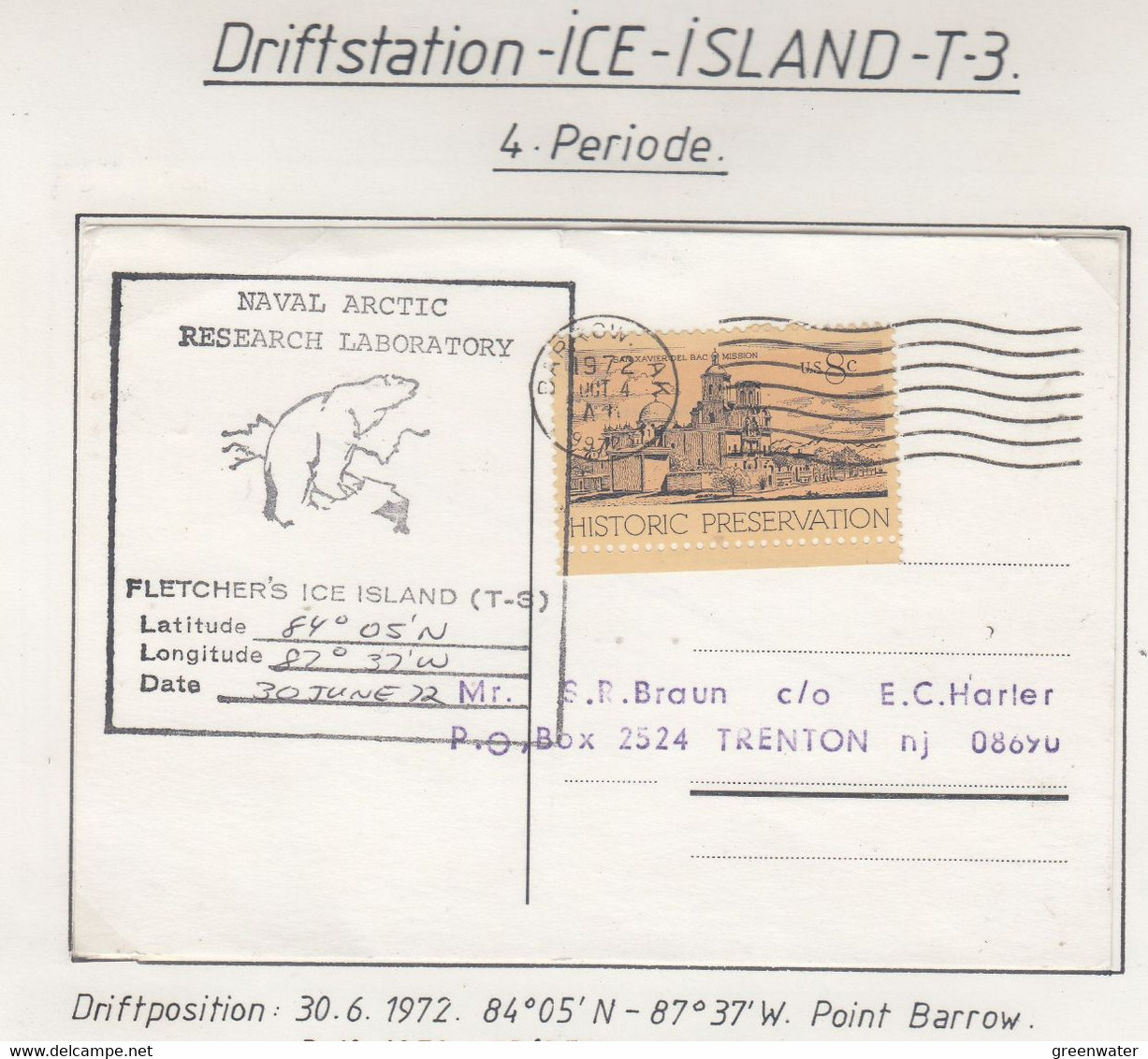 USA Driftstation ICE-ISLAND T-3 Cover Fletcher's Ice Island T-3 Periode 4 Ca  OCT 4 1972 (DR137) - Estaciones Científicas Y Estaciones Del Ártico A La Deriva