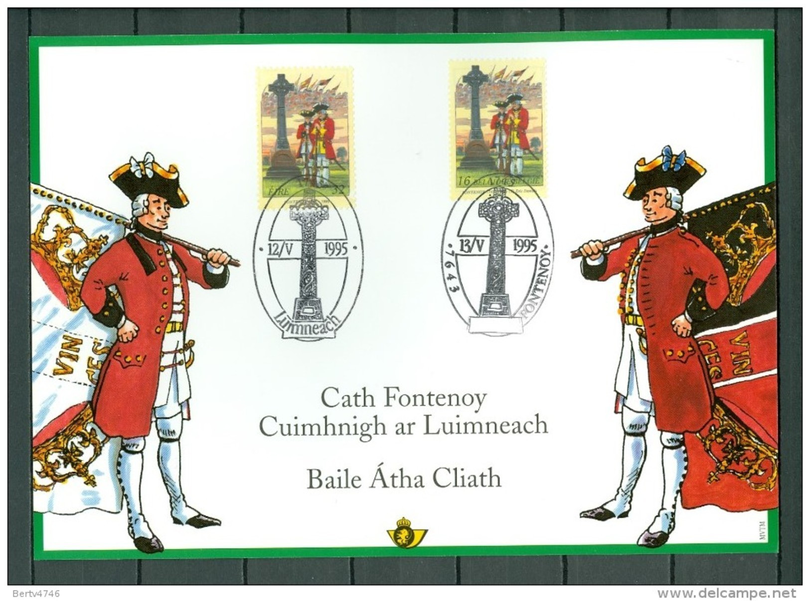 Ireland / Belgium 1995 - Memorial Card -The Battle Of Fontenoy - Yv. 900, Mi. 897, Sc. 967, SG 953  (2 Scans) - Cartas & Documentos