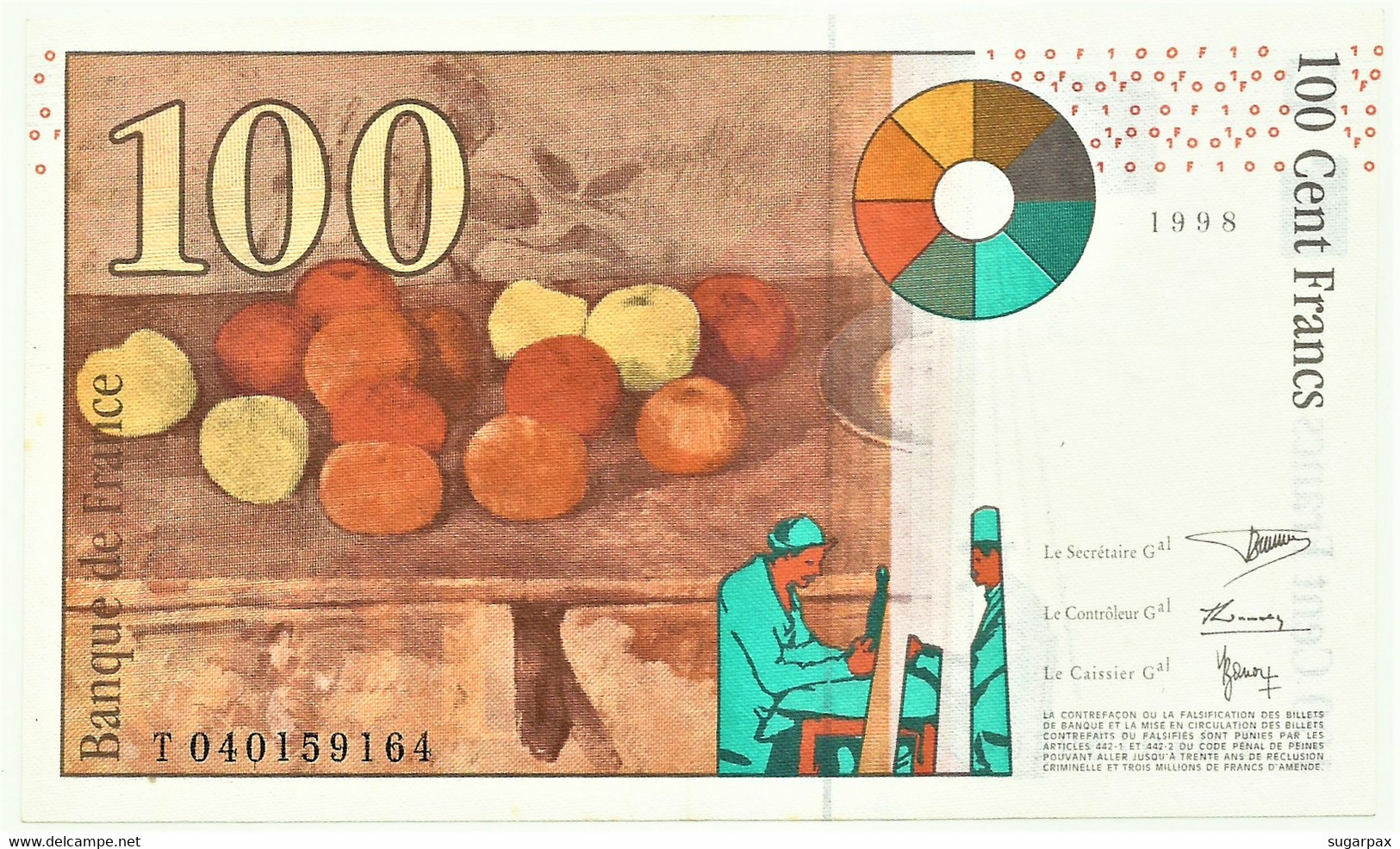 FRANCE - 100 Francs - 1998 - P 158 - AUnc. - Serie T - PAUL CÉZANNE - 100 F 1997-1998 ''Cézanne''