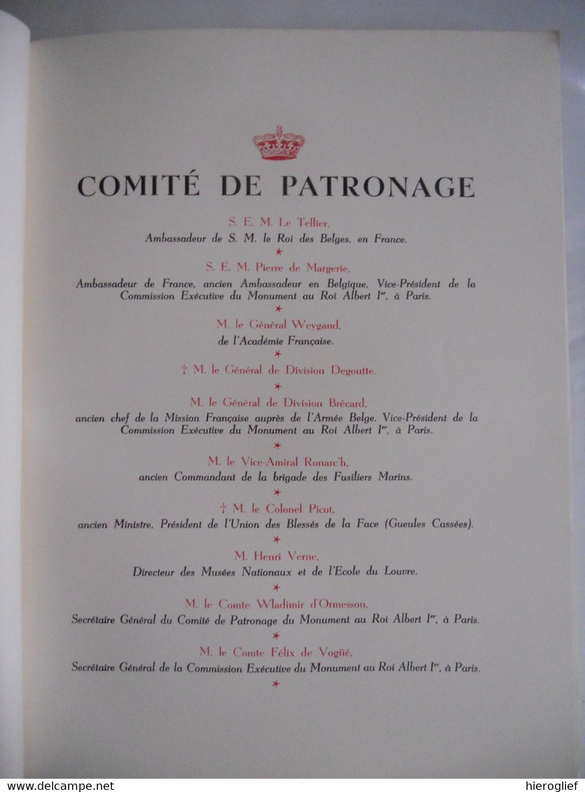 Mémorial ALBERT Ier ROI DES BELGES Dédié  Au Peuple Français / Militaires Guerre Royalties Reine Elisabeth - Guerre 1914-18