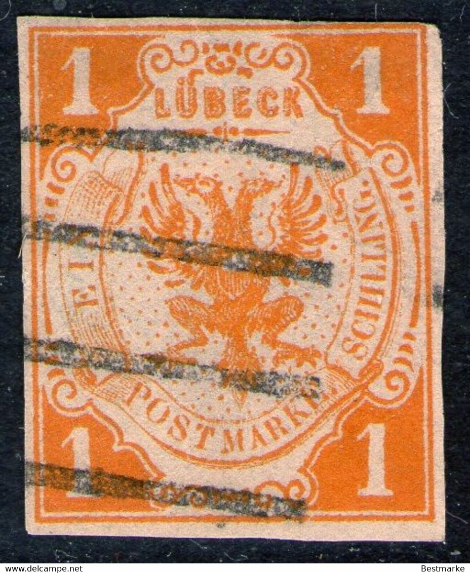 Lübeck Nr. 7 - 1 Shilling Gelborange Mit Klarem Balkenstempel - Luebeck